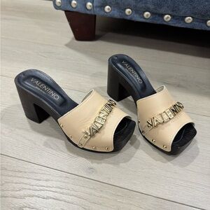 Valentino Vicky Platform Clog Black/Tan Sandals Size 36